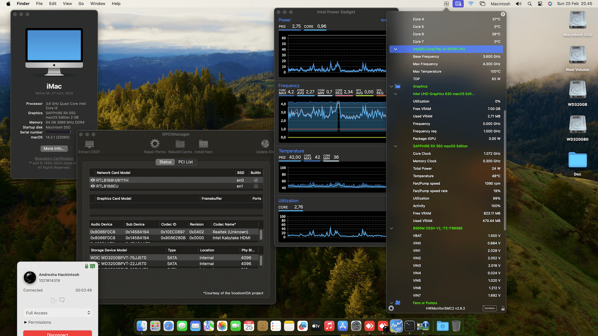 Success Hackintosh macOS Sonoma 14.3.1 Build 23D60 in Gigabyte B560M DS3H V2 + Intel Core i3 10100 + Sapphire RX 550